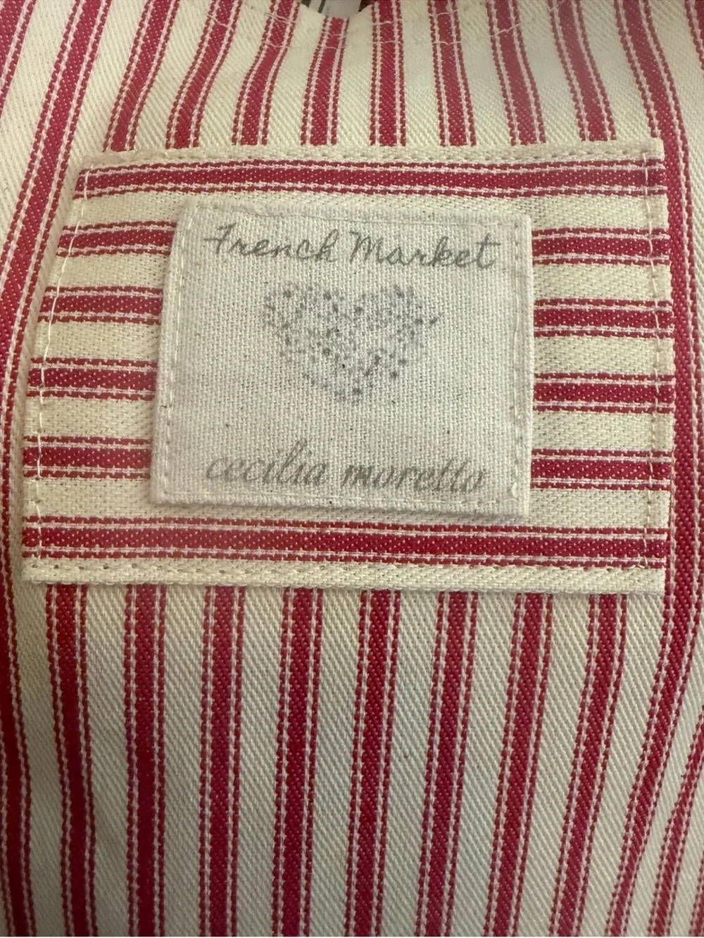 Red & Cream Striped Tote - French market place. Created by Cecilia . Ticking fab